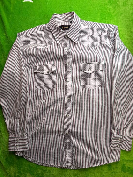 Liquid Other - Vintage Liquid Western Pearl Snap Shirt Sz L Striped
